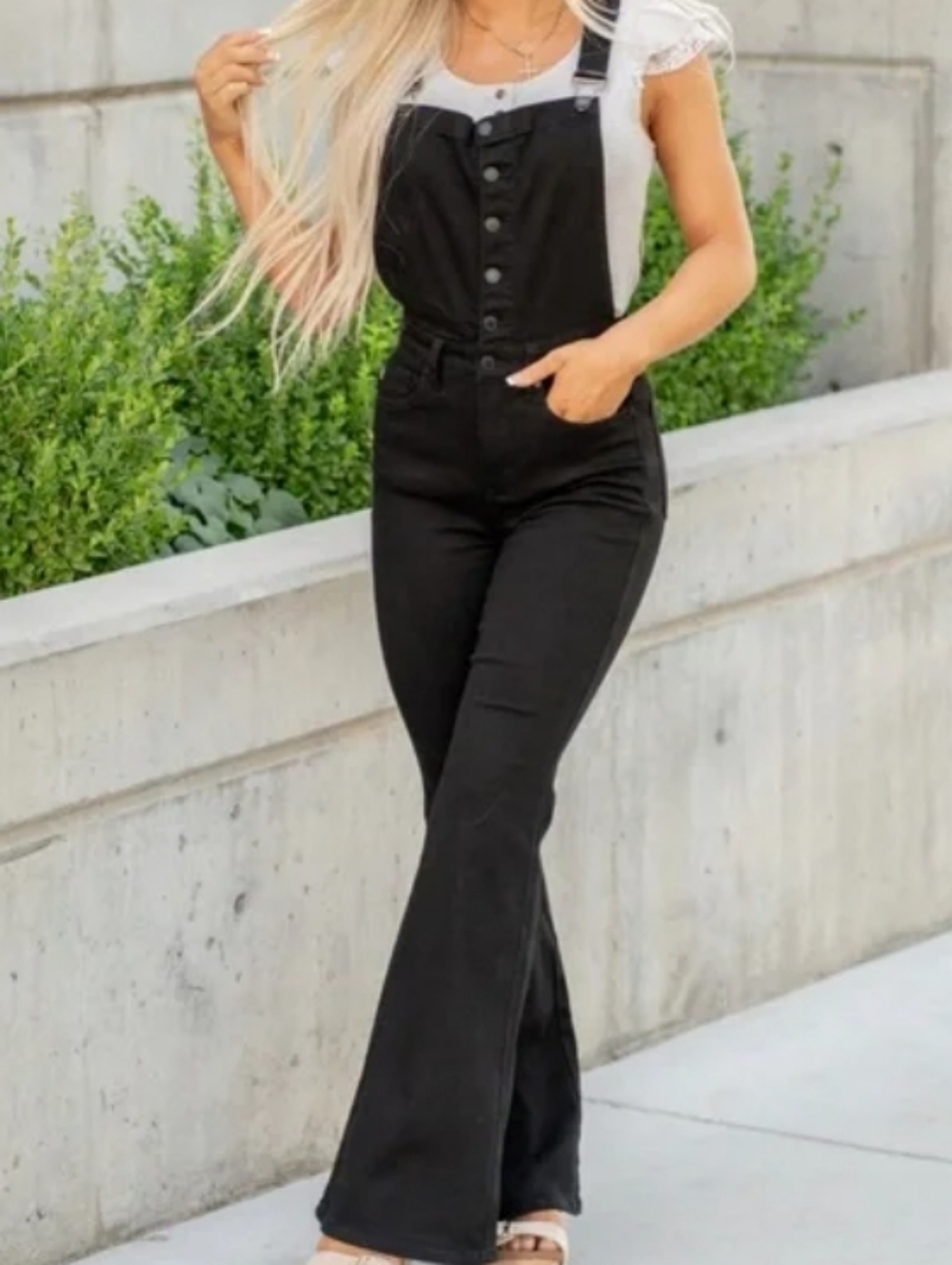 Judy Blue 1X Black Denim Flare Overalls Women's Tummy Control Bib Jumpsuit